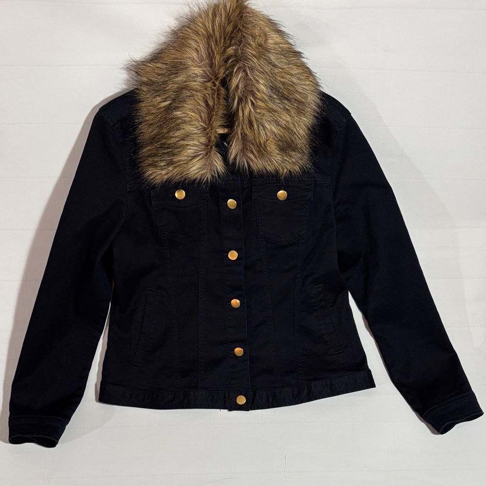 IMAN 2-in-1 Navy Blue Jacket with Removable Faux Fur Collar